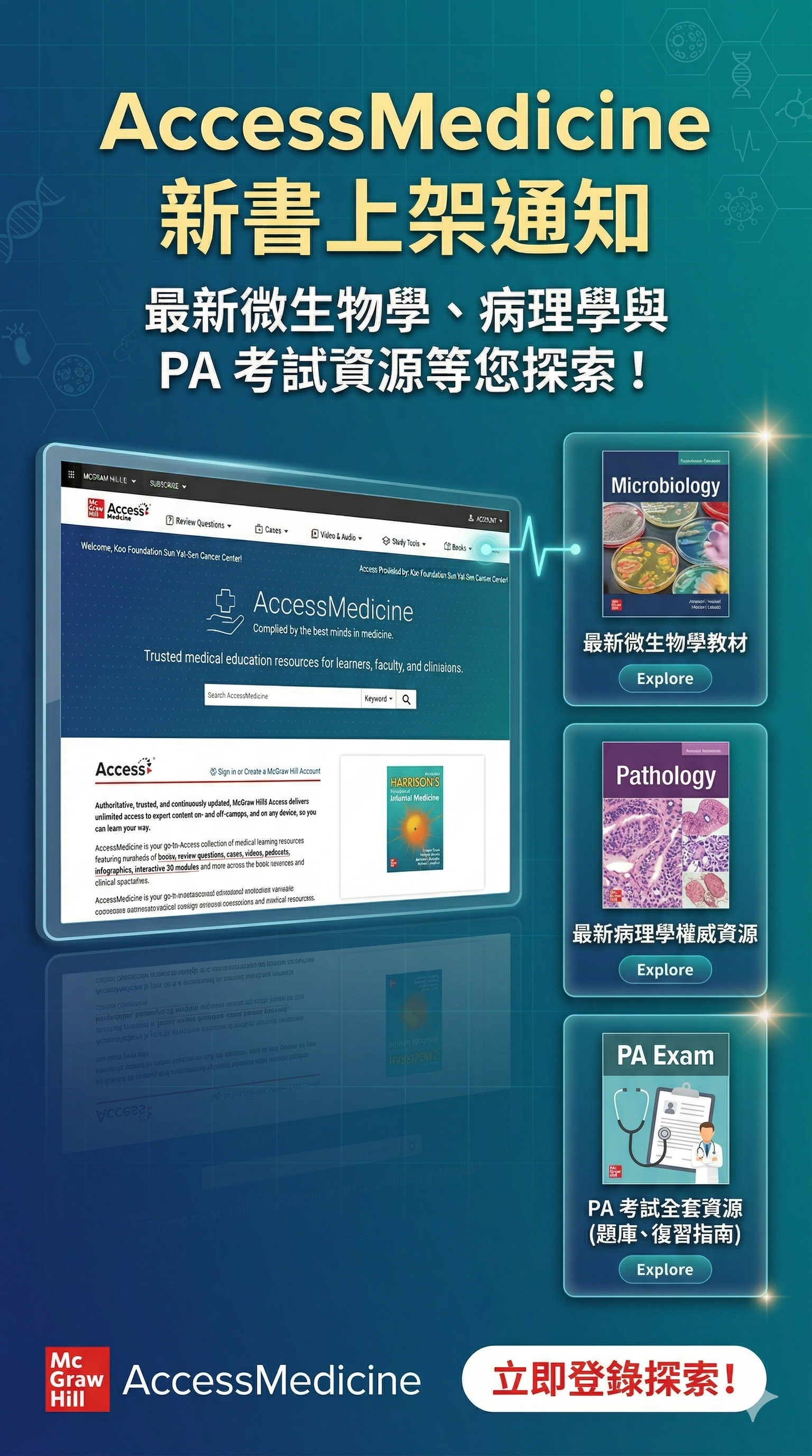 AccessMedicine 新書上架通知: 最新微生物學、病理學與 PA 考試資源等您探索！
